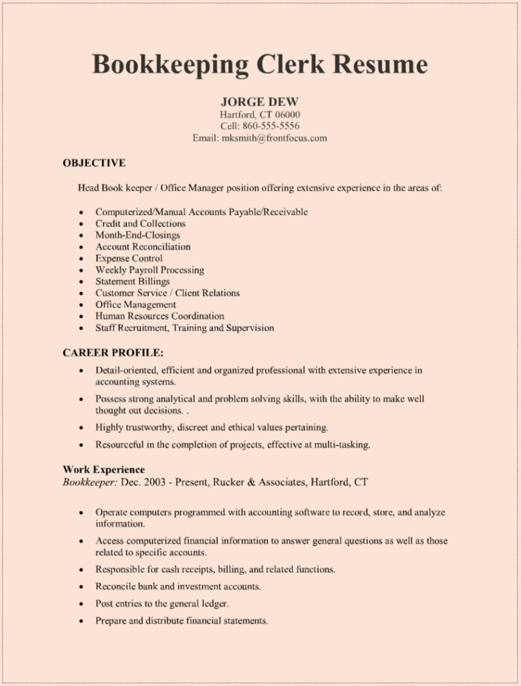 Bookkeeping Resumes | Nguonhangthoitrang With Weekly Bookkeeping Template