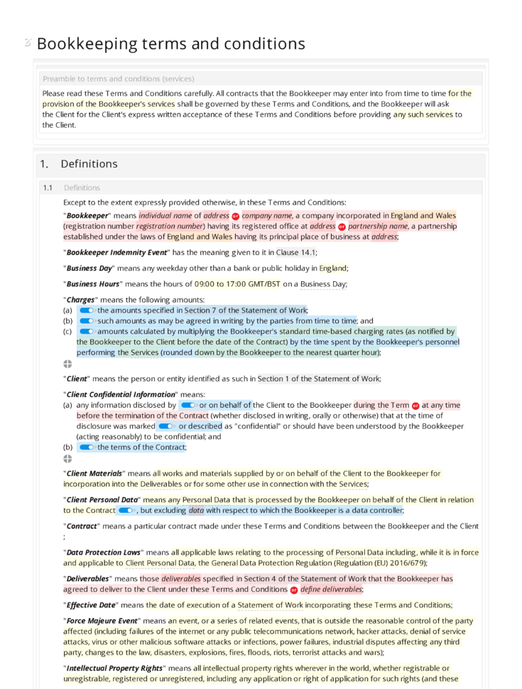 Bookkeeping Terms And Conditions   Docular And Bookkeeping Agreement Template