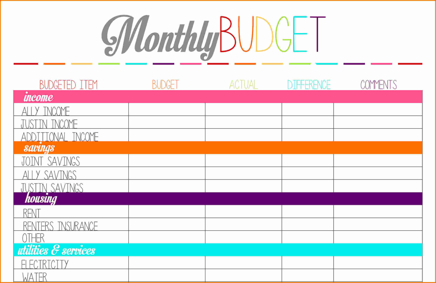 monthly budget planner printable