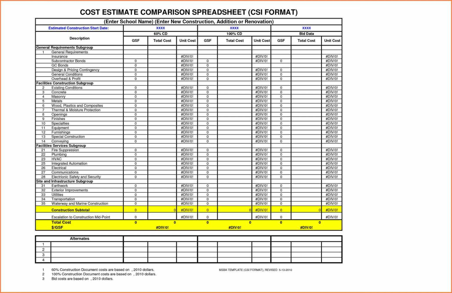 Building Cost Estimate Template Job Estimate Template Excel For Cost Estimate Template Excel