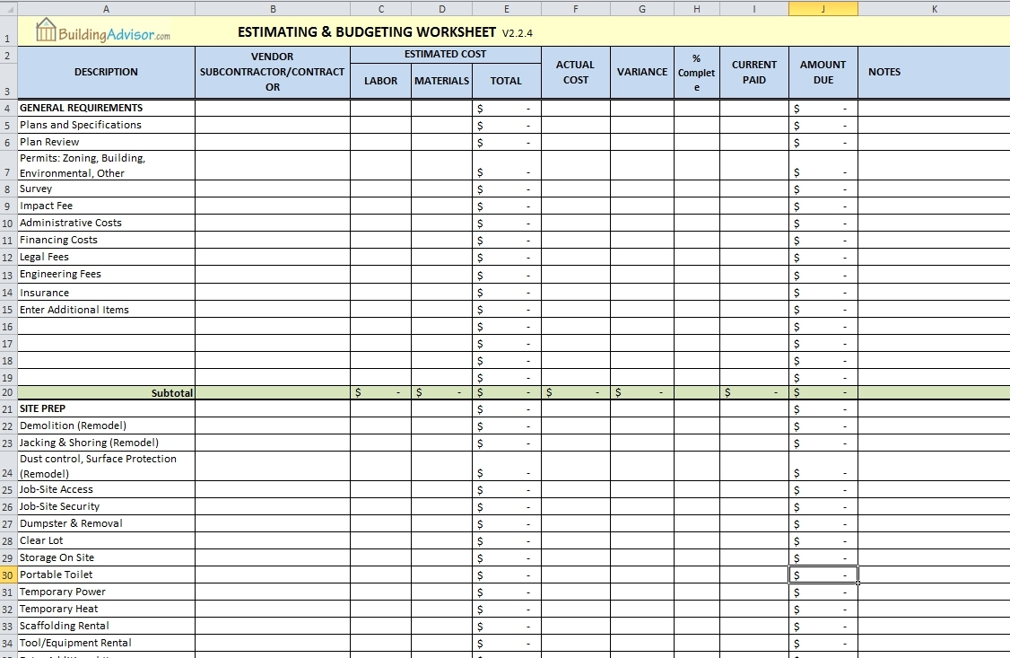 Building Estimation And Costing Excel Sheet | Greenpointer Within And Construction Cost Templates Free Download