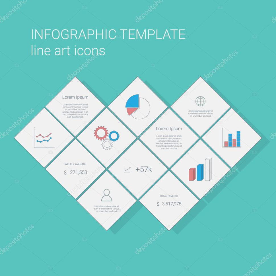 Business Infographics Template With Line Icons For Graphs And Pie In Project Management Presentation Templates