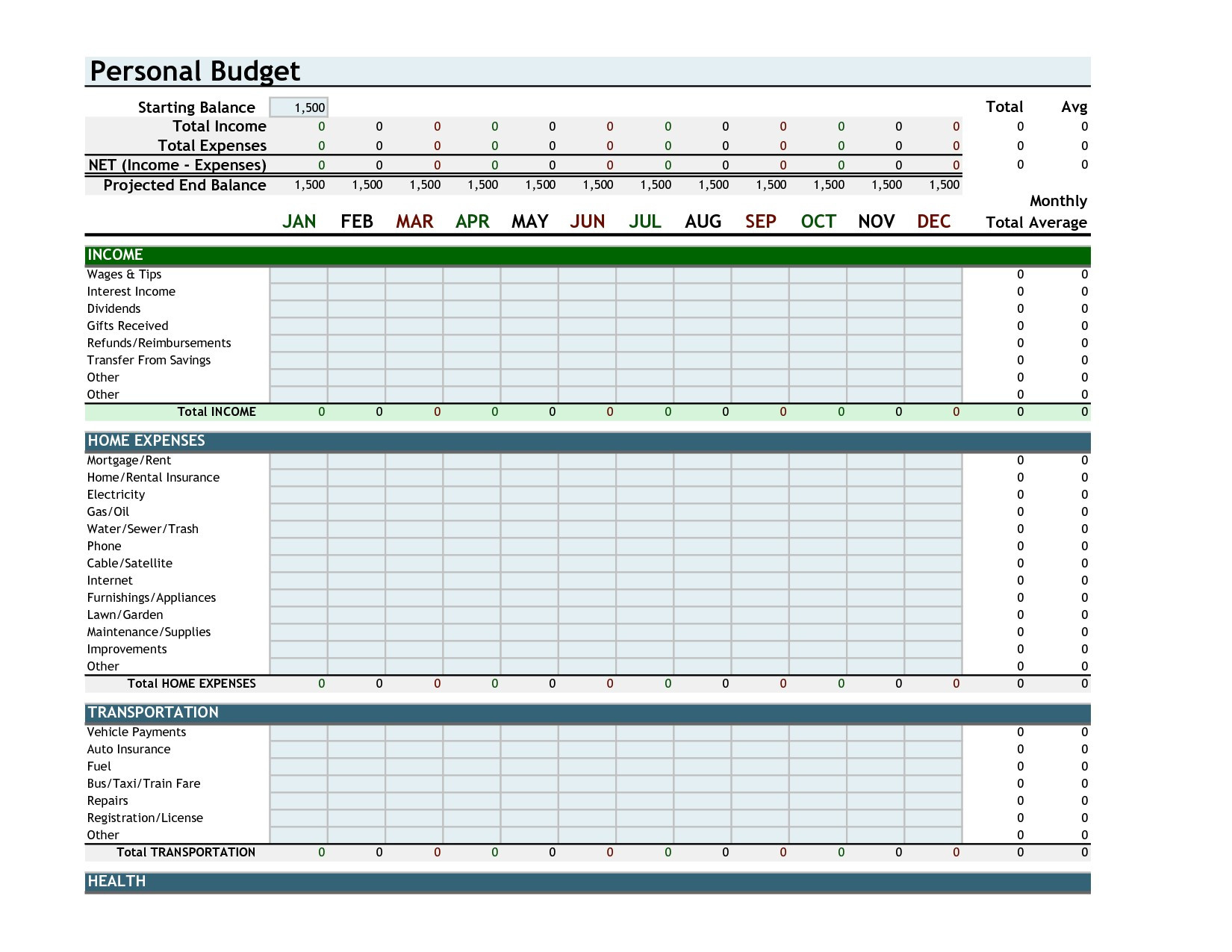 online monthly budget planner