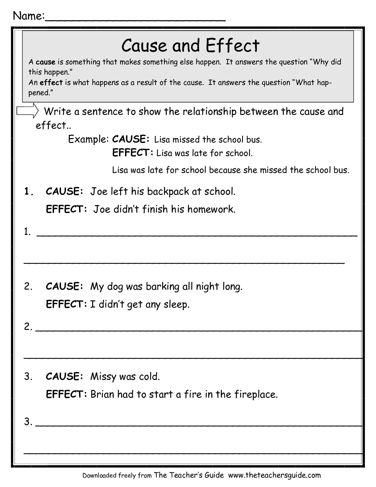 Cause And Effect Worksheets From The Teacher's Guide to Worksheet