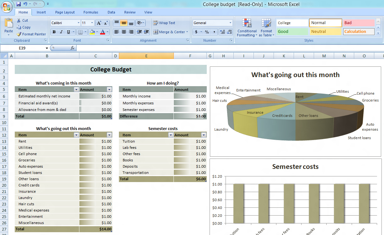 College Budget Planner Superb Budget Excel Spreadsheet Free Download Within Monthly Budget Planner Excel Free Download