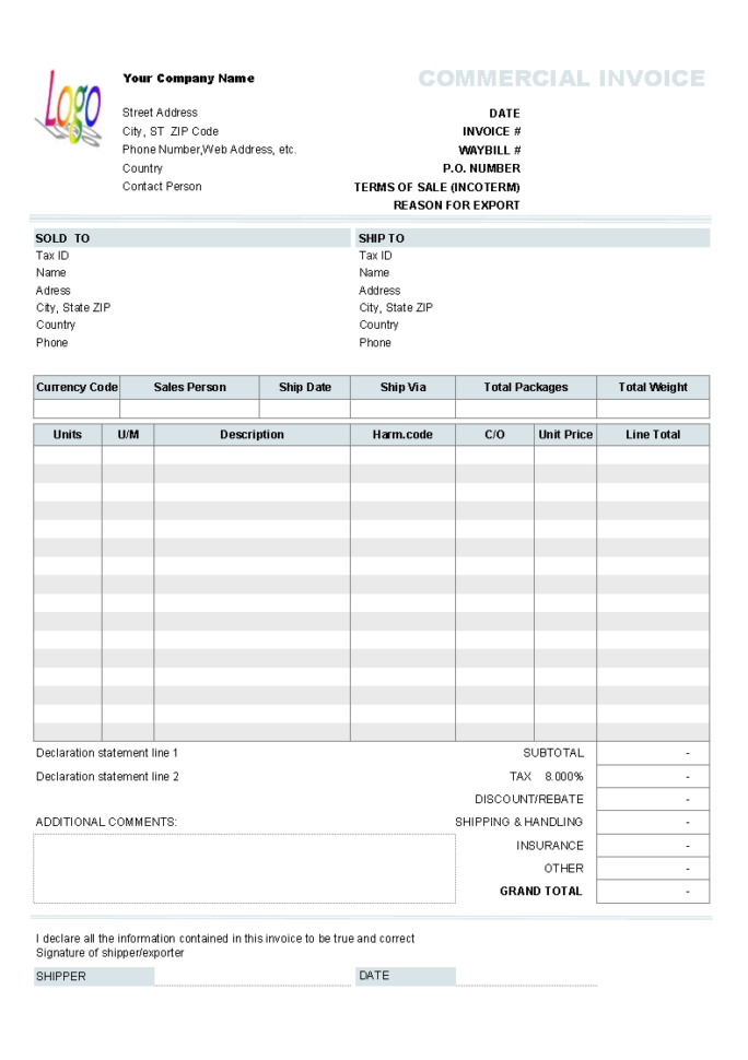 Commercial Invoice Template Uniform Invoice Software Within Business With Business Invoice Program Sample