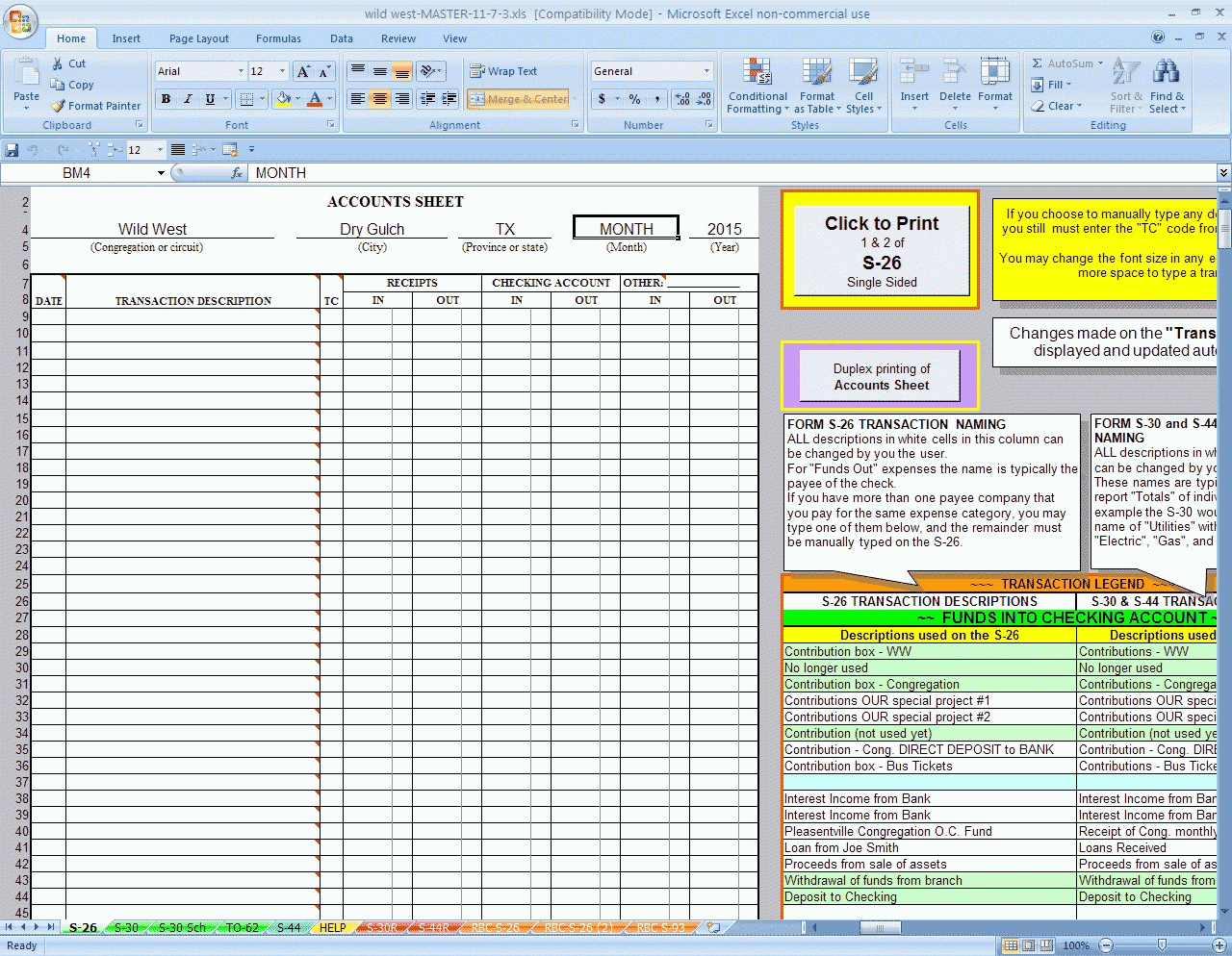Congregation Accounts Software Program, Accounts Program, Sheet In Bookkeeping Excel Template Uk