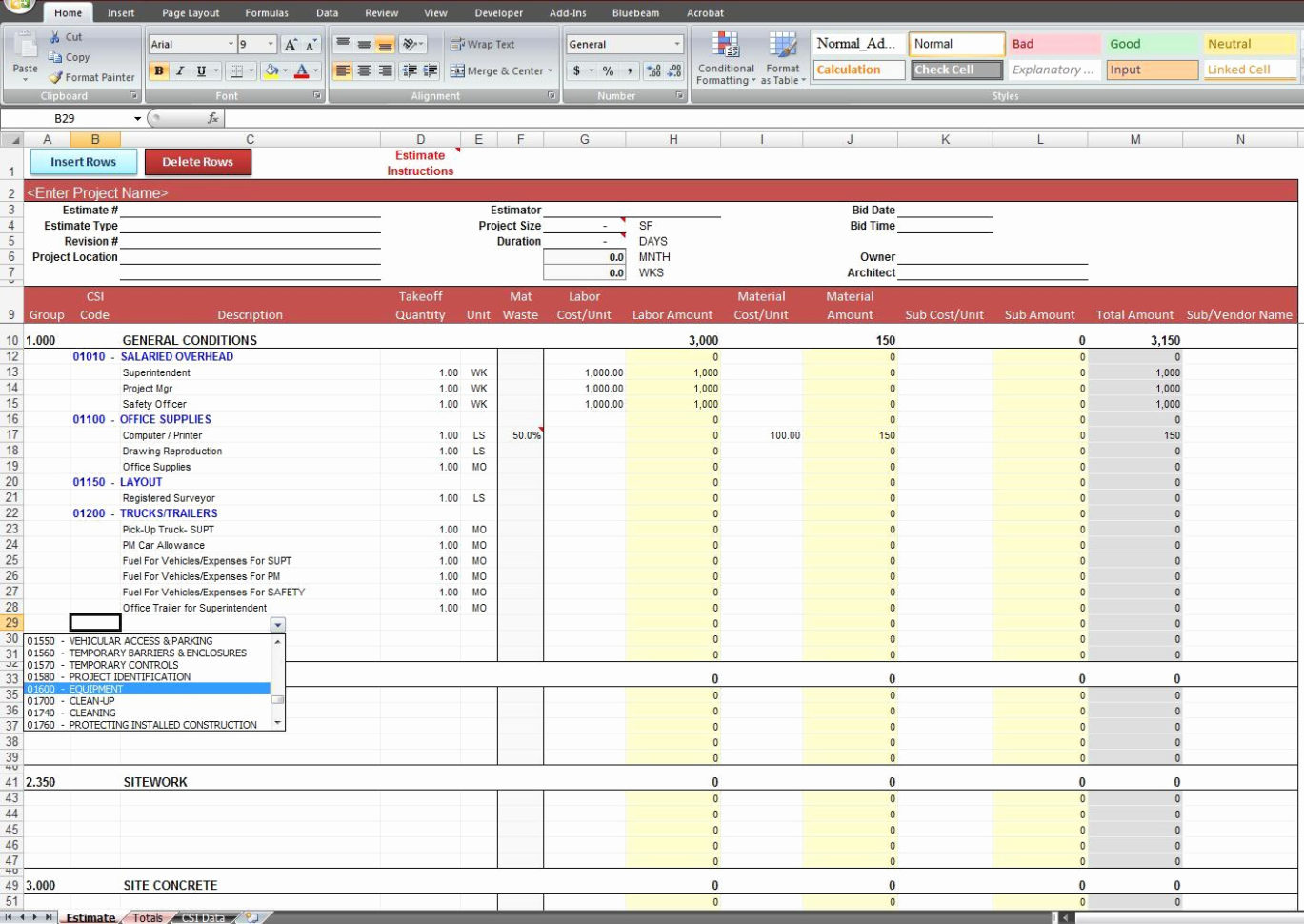 Construction Cost Estimate Template Excel New Construction To Cost Estimate Template Excel