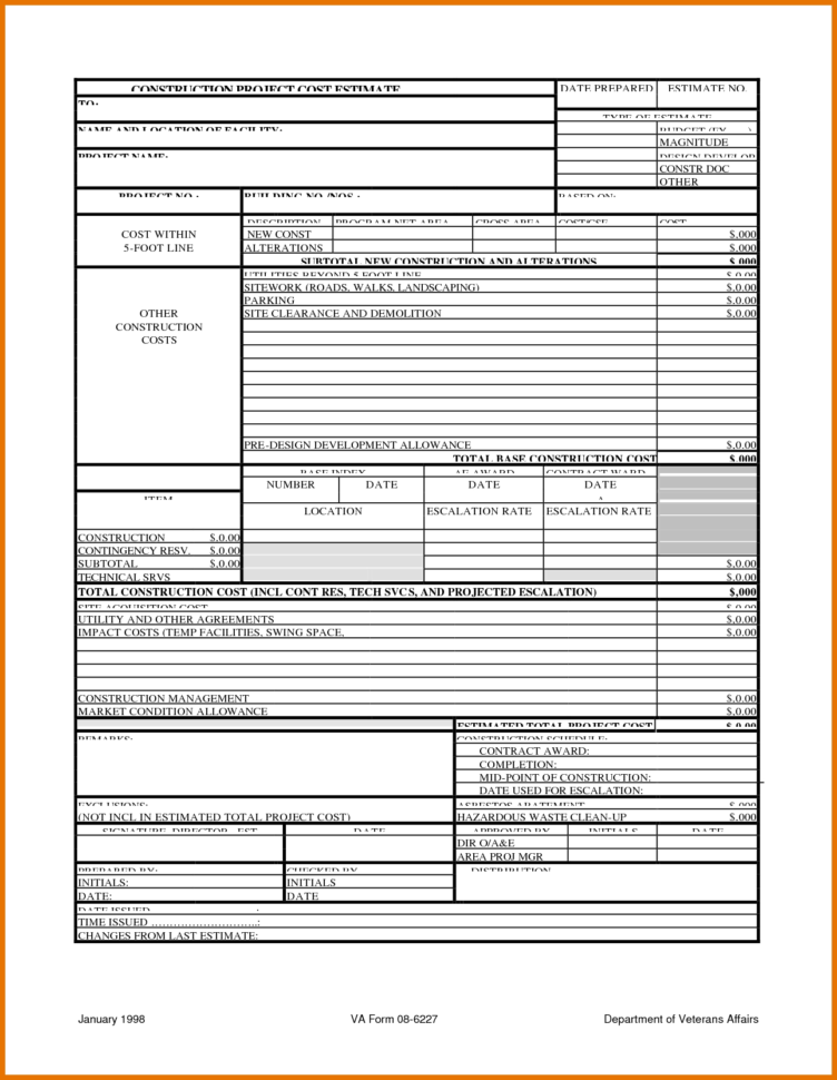 Construction Estimate Formula Download Construction Estimate Form Within Construction Estimate Template For Mac