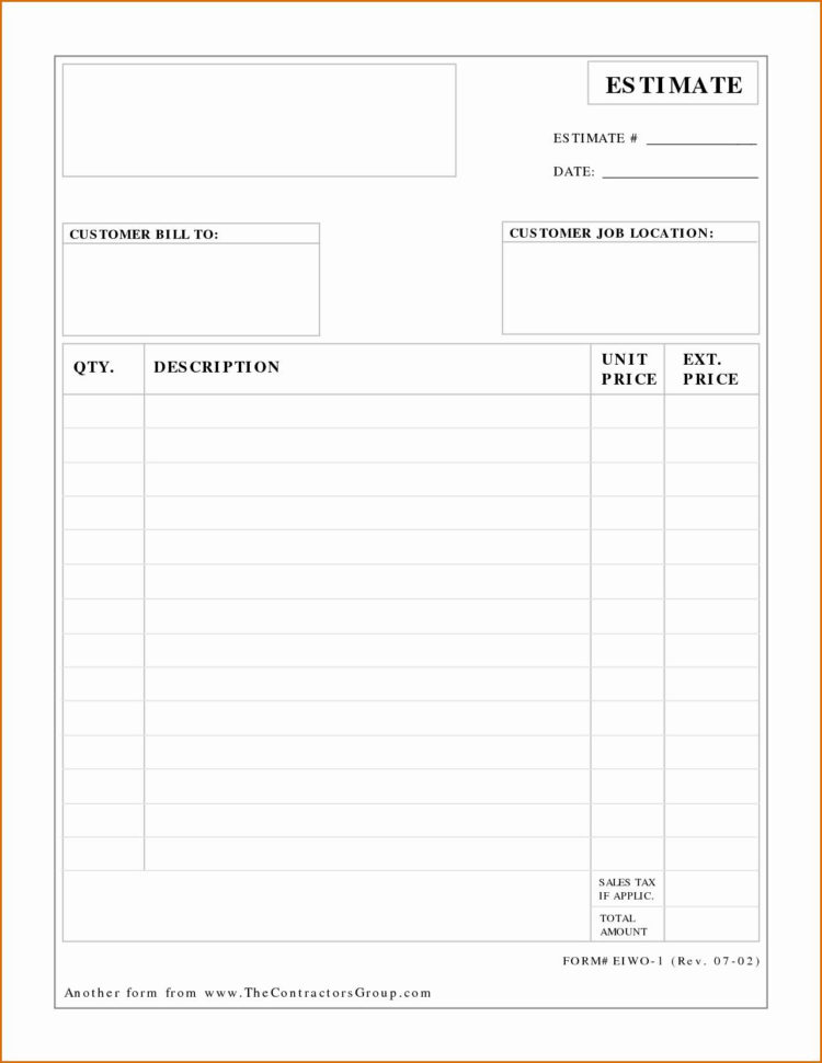 Construction Estimate Template Free Download Archives   Southbay Robot For Construction Estimate Forms Free
