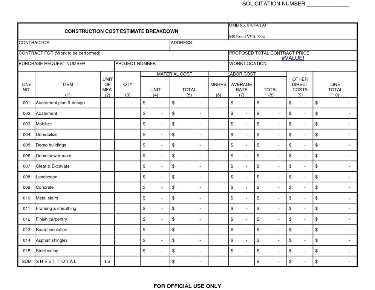 Construction Estimate Template Free Download   Southbay Robot To Construction Estimate Template Free Download