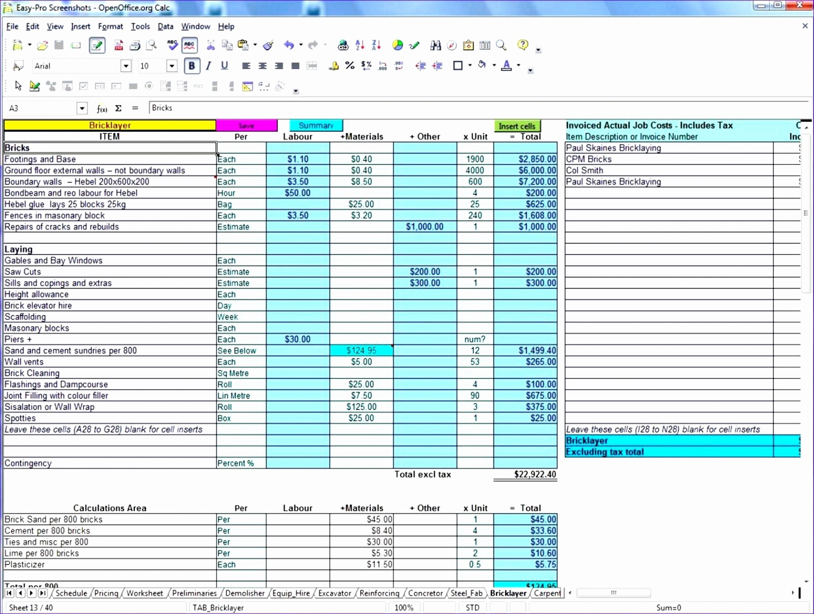 Construction Job Costingreadsheet Free Luxury Cost Tracking Tracker