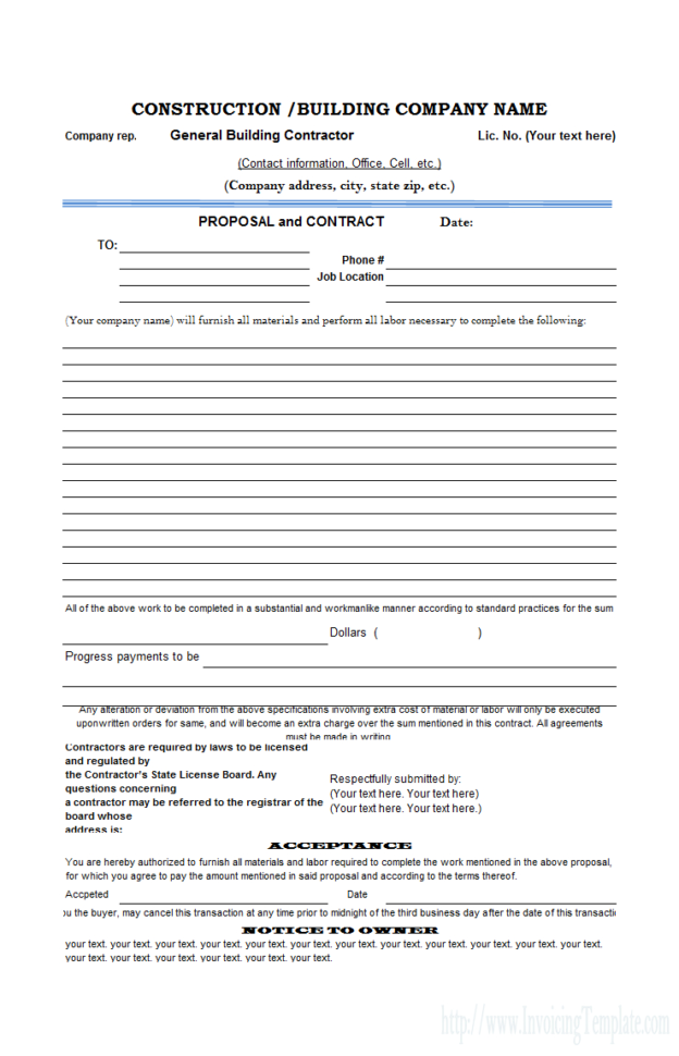 Construction Proposal Template Throughout Construction Estimate Template Free