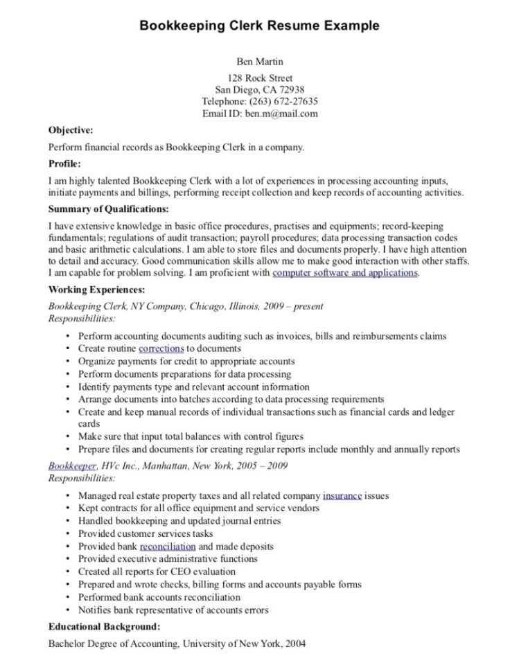 Data Entry Resume Sample Luxury Awesome File Clerk Of | Musmus Intended For Bookkeeping Resume Template