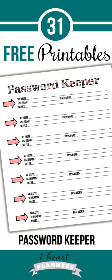 Day 6: Password Keeper   I Heart Planners Within Free Printable Password Keeper