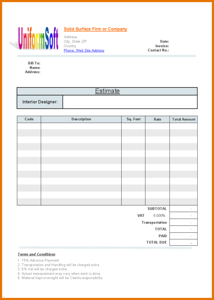 Download Free Construction Estimate Form – Billigfodboldtrojer And Construction Estimate Forms Download