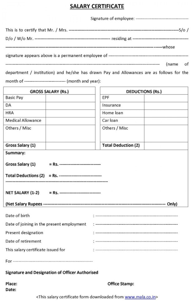 Download Salary Certificate Formats Word, Excel And Pdf | Mala.co.in Throughout Salary Statement Format In Excel