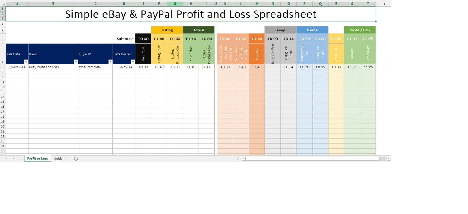 Ebay And Paypal Profit And Loss Spreadsheet Inc Fees Microsoft With Bookkeeping For Ebay Business