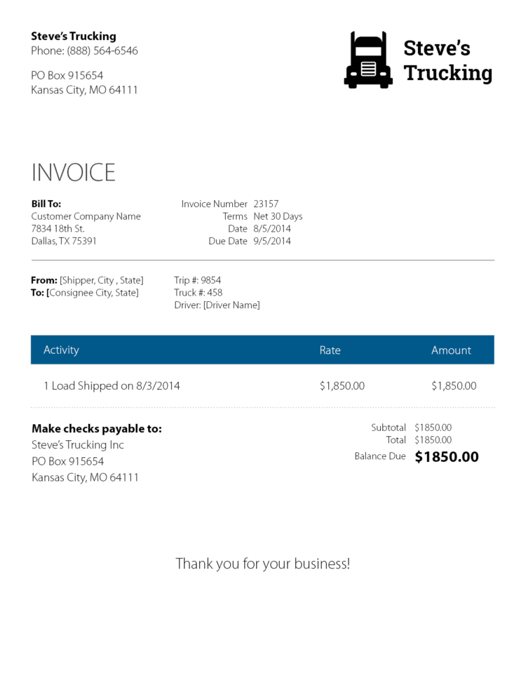 Eight Keys To A Rock Solid Trucking Invoice | Rts Financial With Business Invoice Program Sample