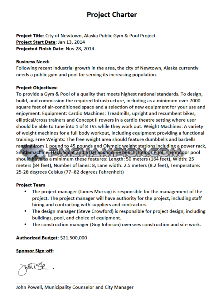 Example Of Project Charter For Construction Project   Zoro.9Terrains.co For Project Management Charter Templates