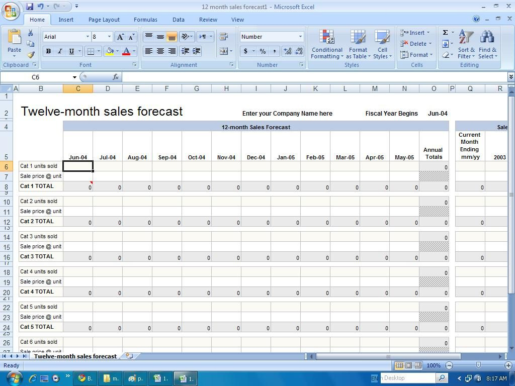 Example Of Sales Forecast Spreadsheet Template Monthly ...