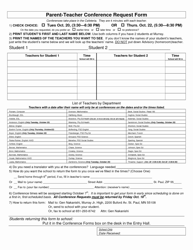 Examples Of Parent Conference Forms Greatest Form Free Template Within Teacher Printable Templates