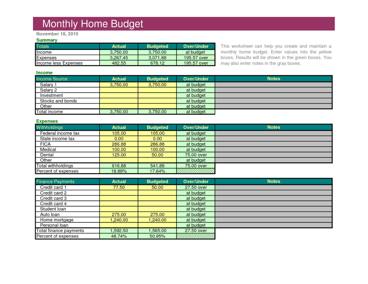Excel Family Budget Template Sample Household Bud Spreadsheet New Intended For Household Spreadsheet Templates
