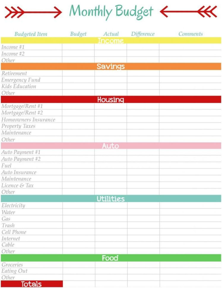 Excel Personal Budget Template Free Printable Monthly Budget Planner Inside Monthly Financial Budget Template