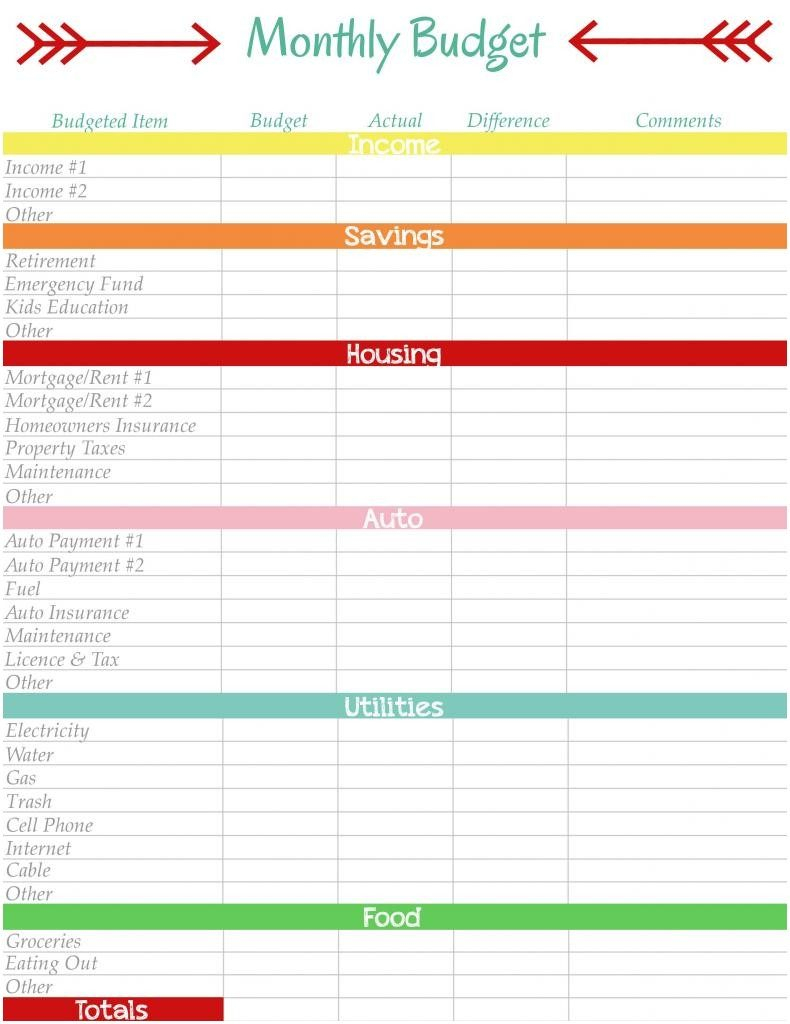 Excel Personal Budget Template Free Printable Monthly Budget Planner inside Personal Monthly Budget Planner Excel