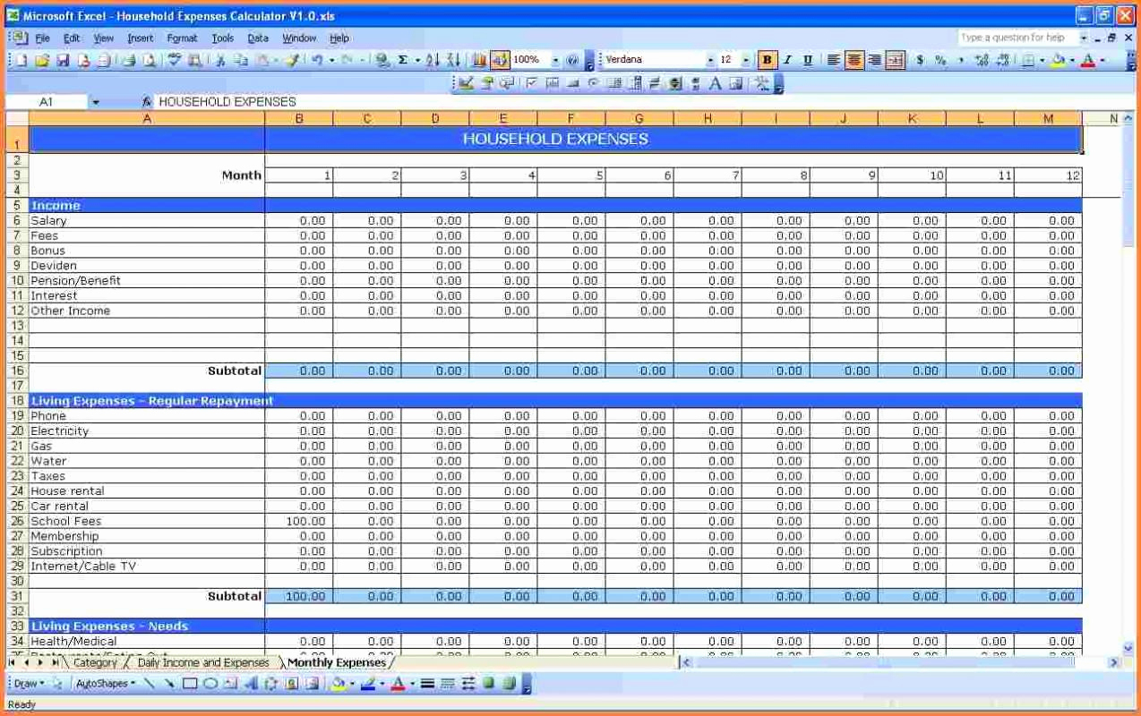 Excel Personal Expenses Template Elegant Bud Worksheet Printable intended for Excel Spreadsheet Template For Personal Expenses