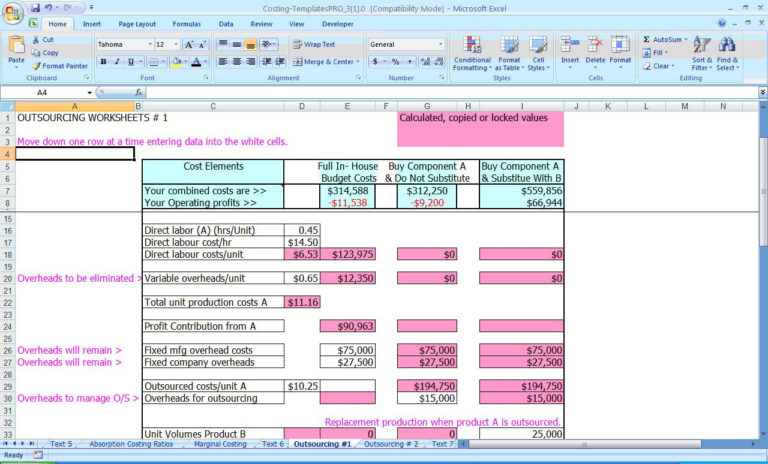 Excel Standard Costing Spreadsheets intended for Costing Spreadsheet ...