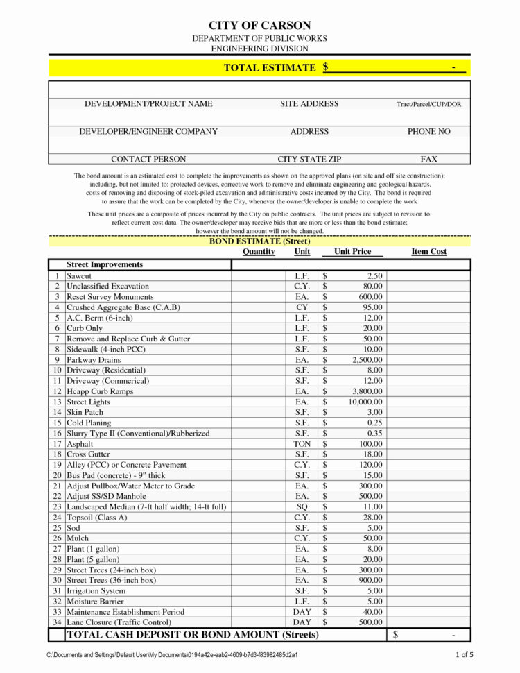 Excel Template Construction Estimate Inspirational Excel Template With Construction Estimate Format