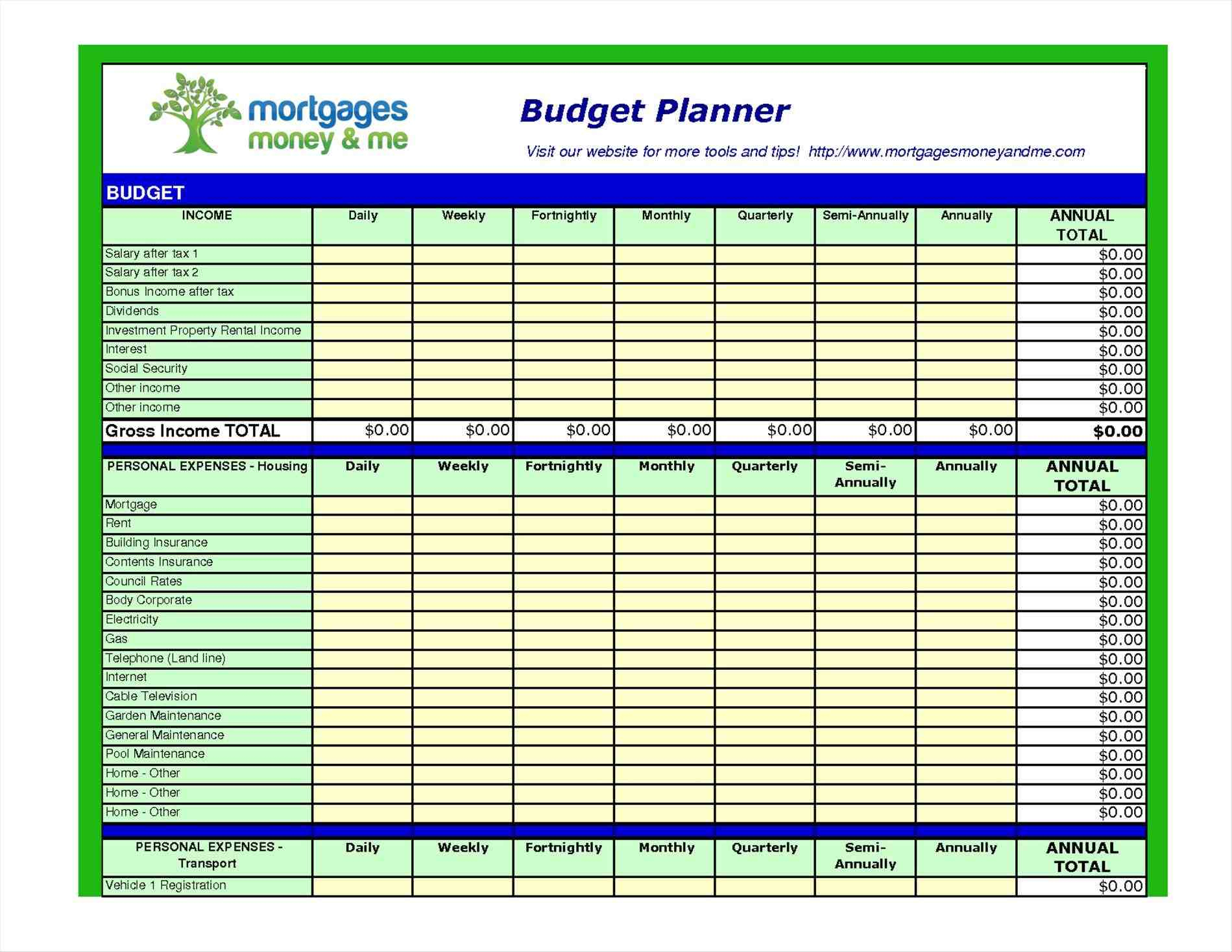 budget planner template free