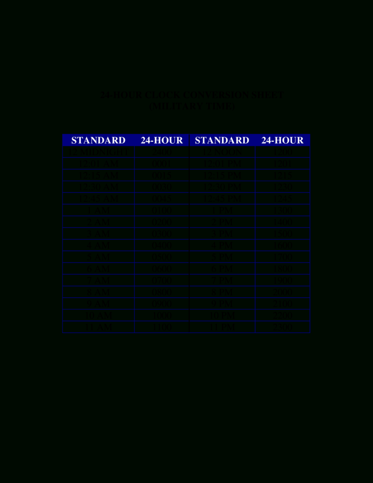 Free 24 Hours Clock Military Time Conversion Chart | Templates At With 24 Hour Gantt Chart Template
