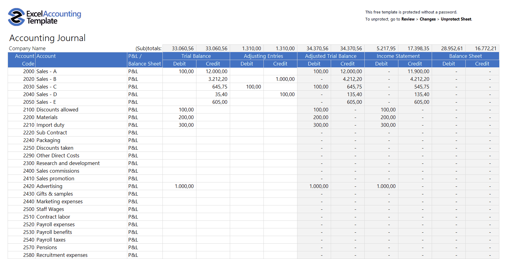 Free Accounting Templates In Excel - Download For Your Business In Free Bookkeeping Template