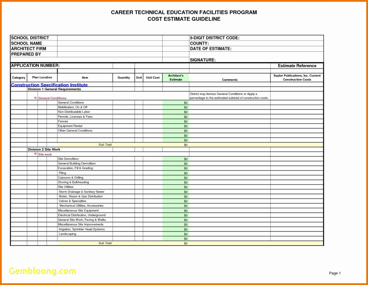 Free Building Estimate Format In Excel Luxury Job Sheets Templates Within Construction Estimate Template Free