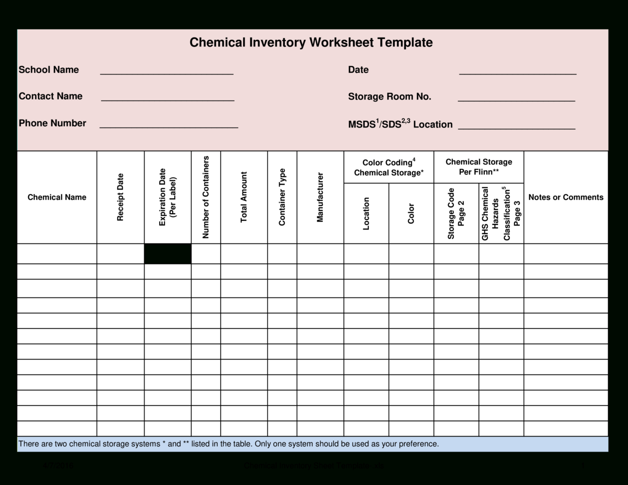 Free Chemical Inventory Worksheet Template | Templates At Intended For Inventory Spreadsheet Templates