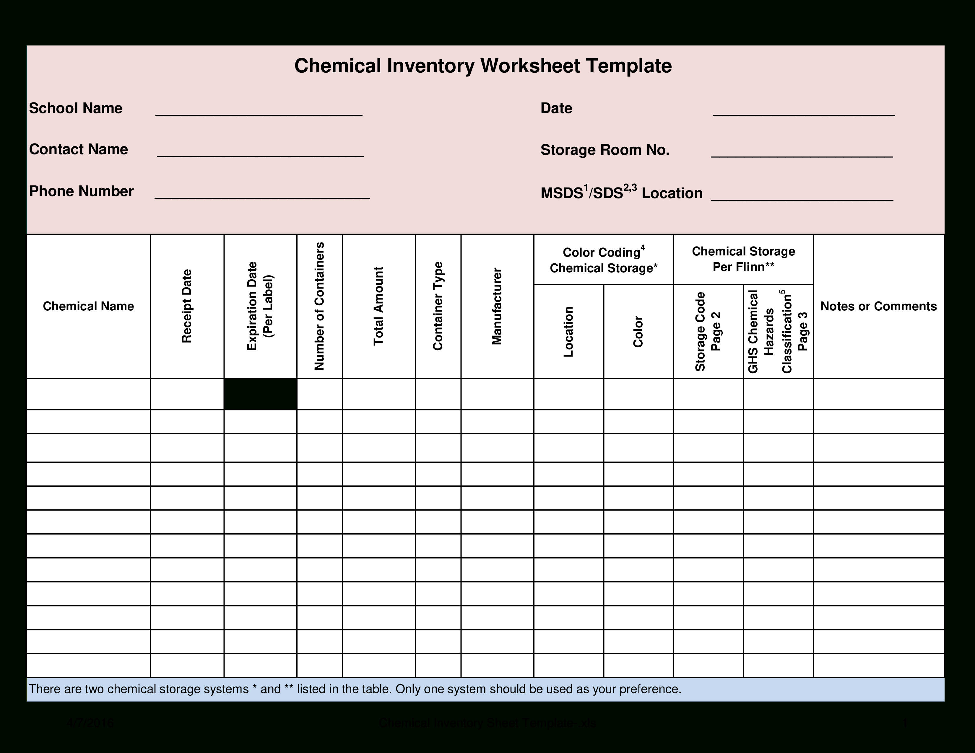 Free Chemical Inventory Worksheet Template | Templates At intended for Inventory Spreadsheet Templates