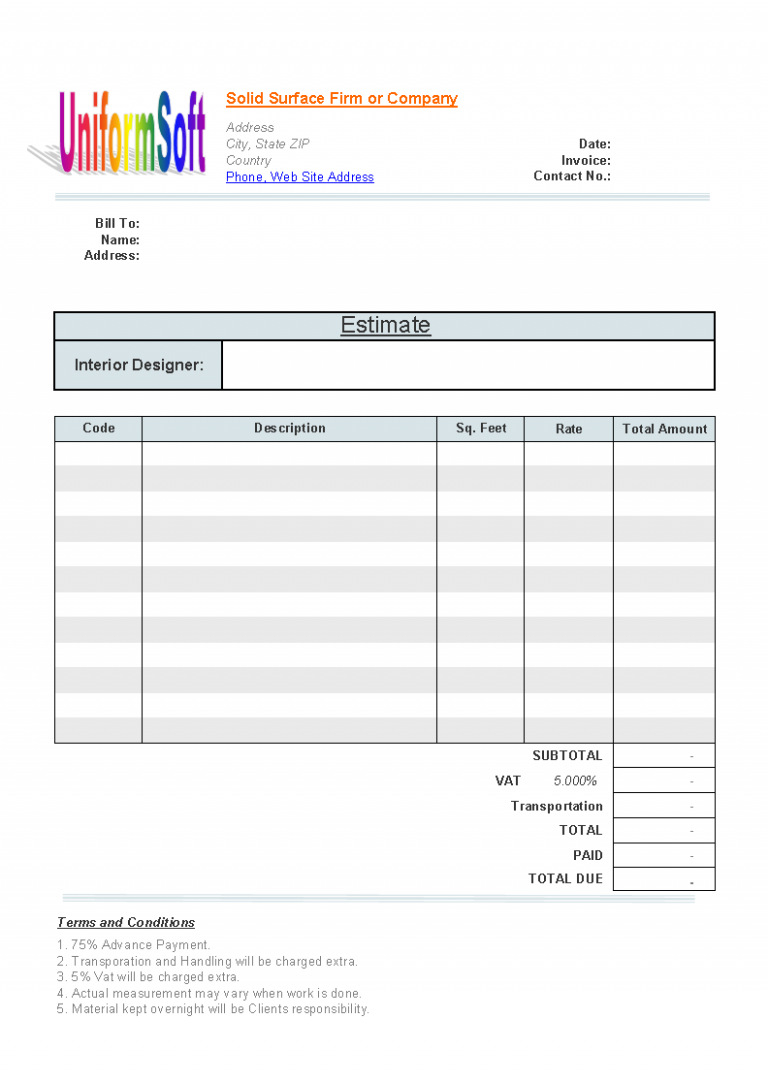 Excel Roofing Estimate Template Excel Templates