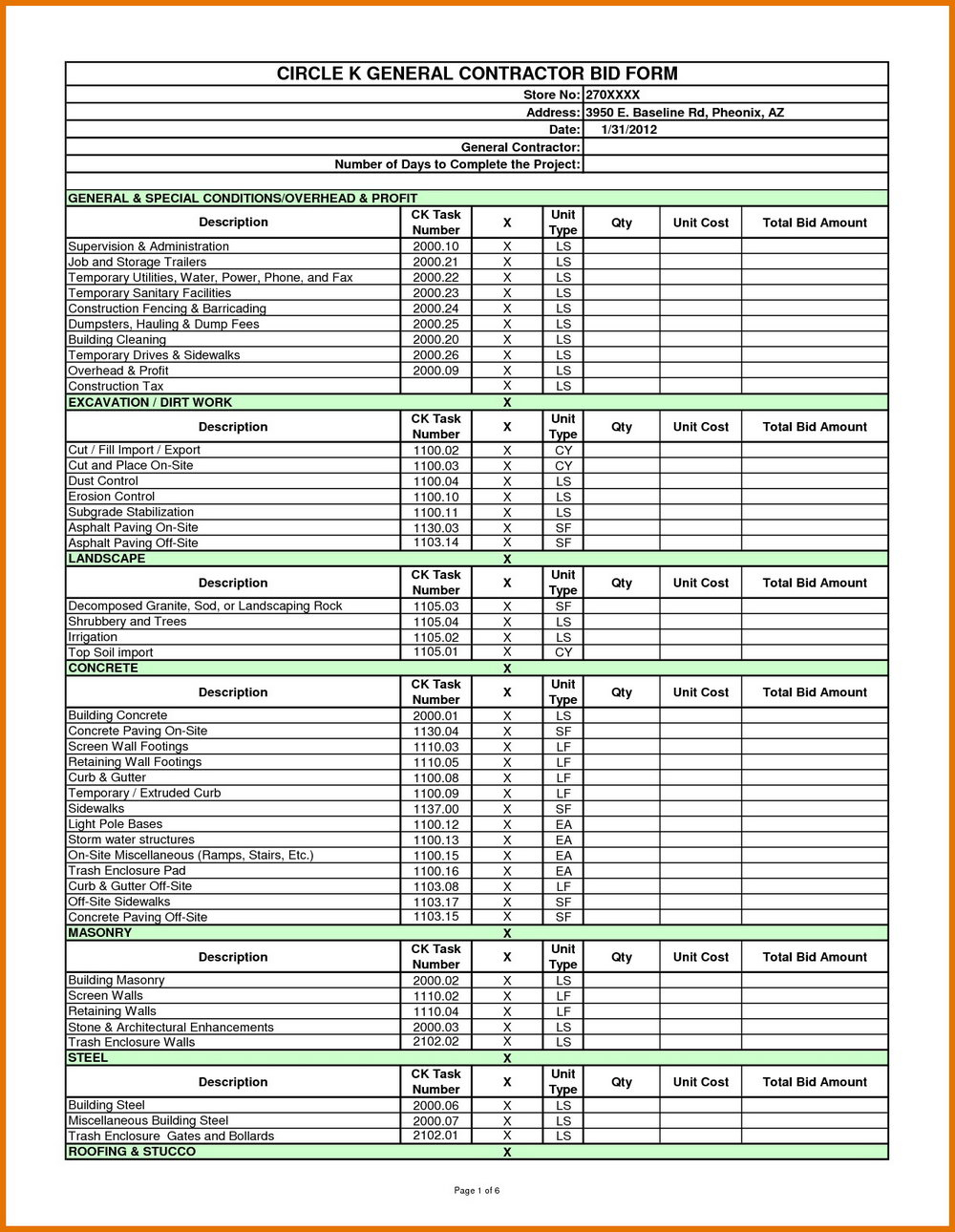 Free Construction Estimate Template Excel