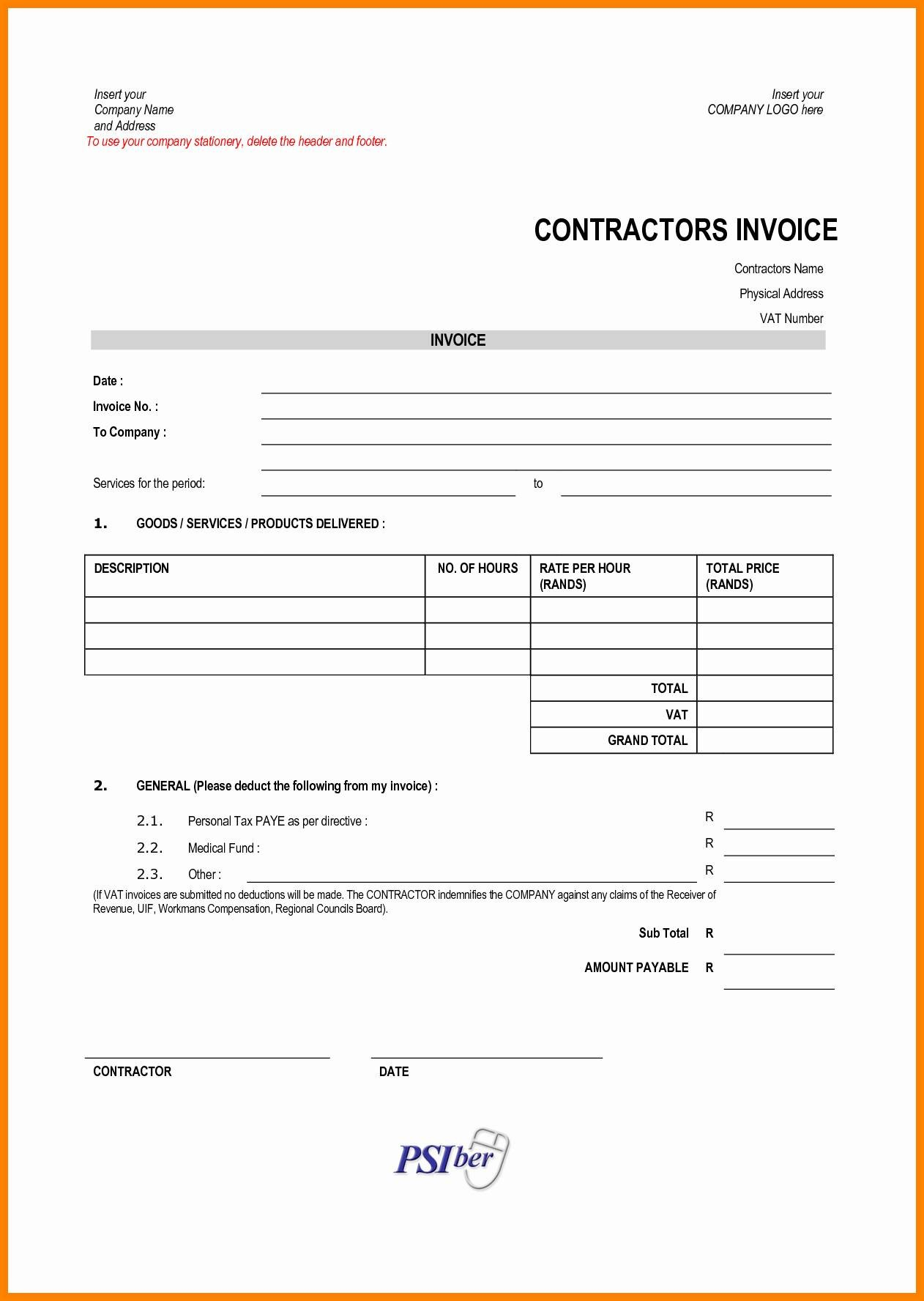 free construction invoice template pdf excel construction estimating