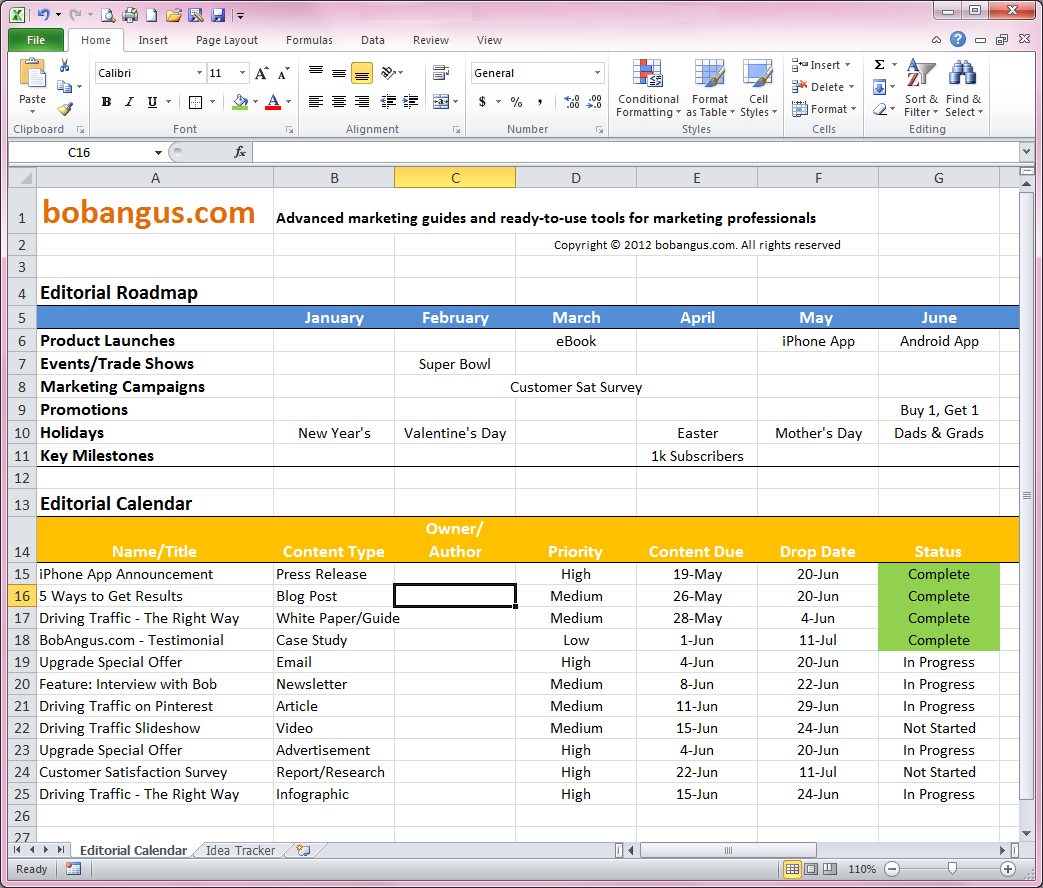 Free Editorial Calendar Template | Bobangus to Marketing Campaign Calendar Template Excel