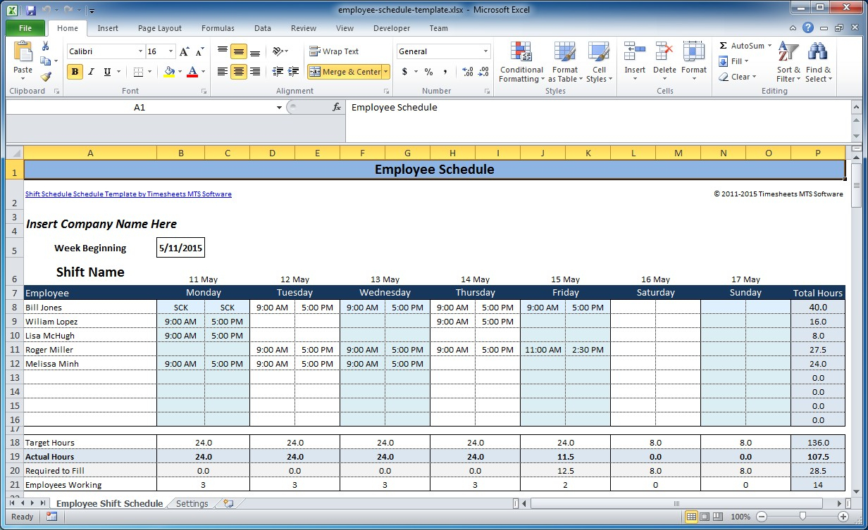 Free Employee And Shift Schedule Templates inside Employee Schedule Templates