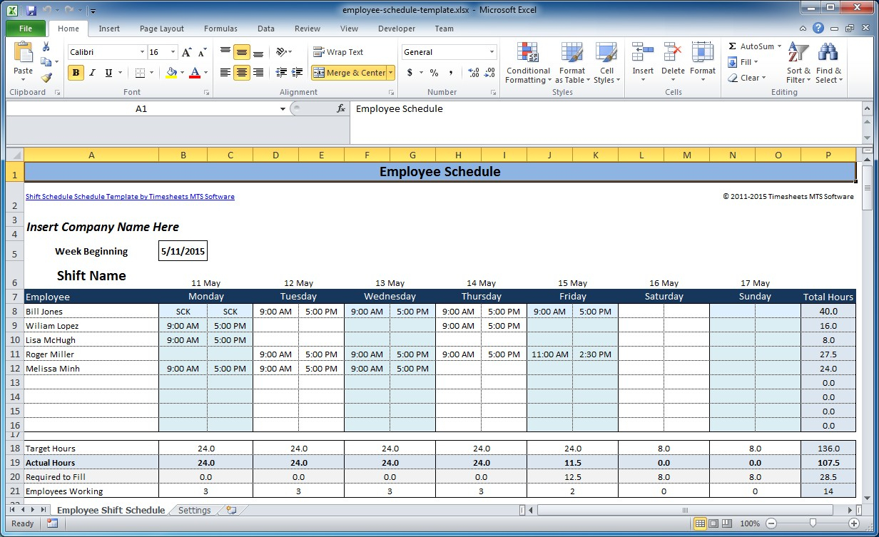 excel spreadsheet for scheduling employee shifts