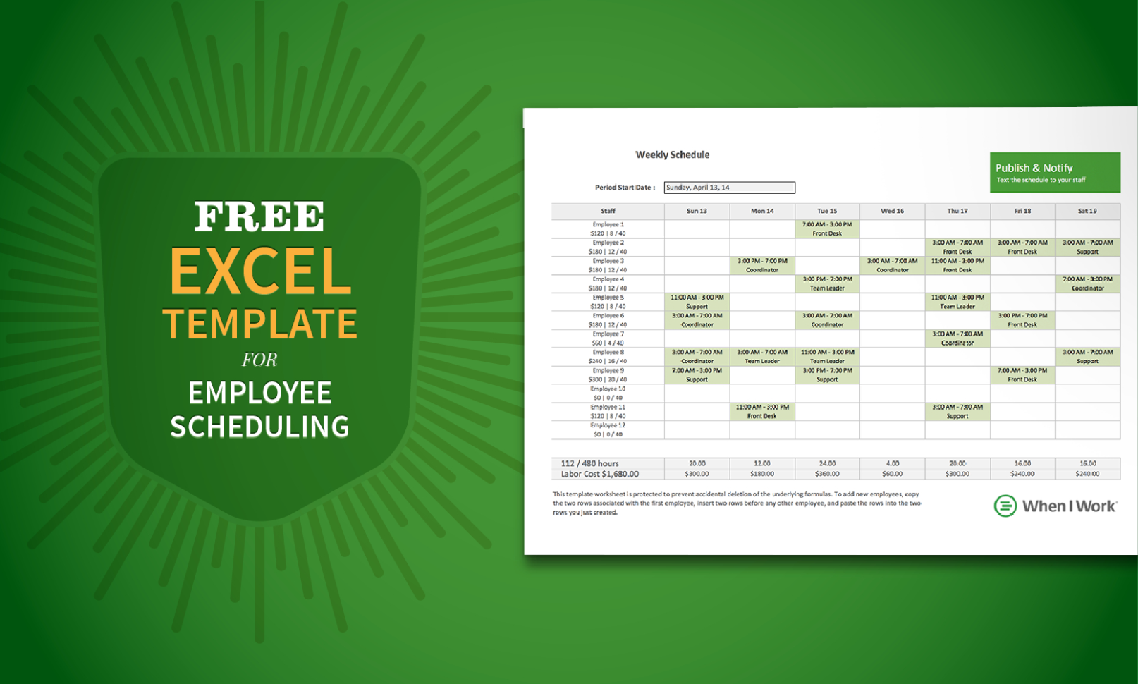 Free Excel Template For Employee Scheduling   When I Work Within Excel Spreadsheet Template Scheduling