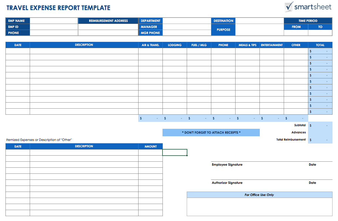 Free Expense Report Templates Smartsheet inside Template For Spreadsheet