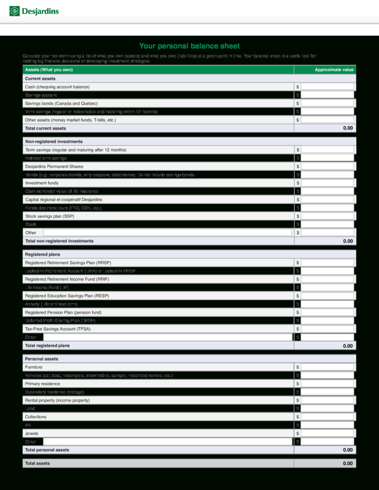Free Personal Balance Sheet Example | Templates At And Personal Balance Sheet Template