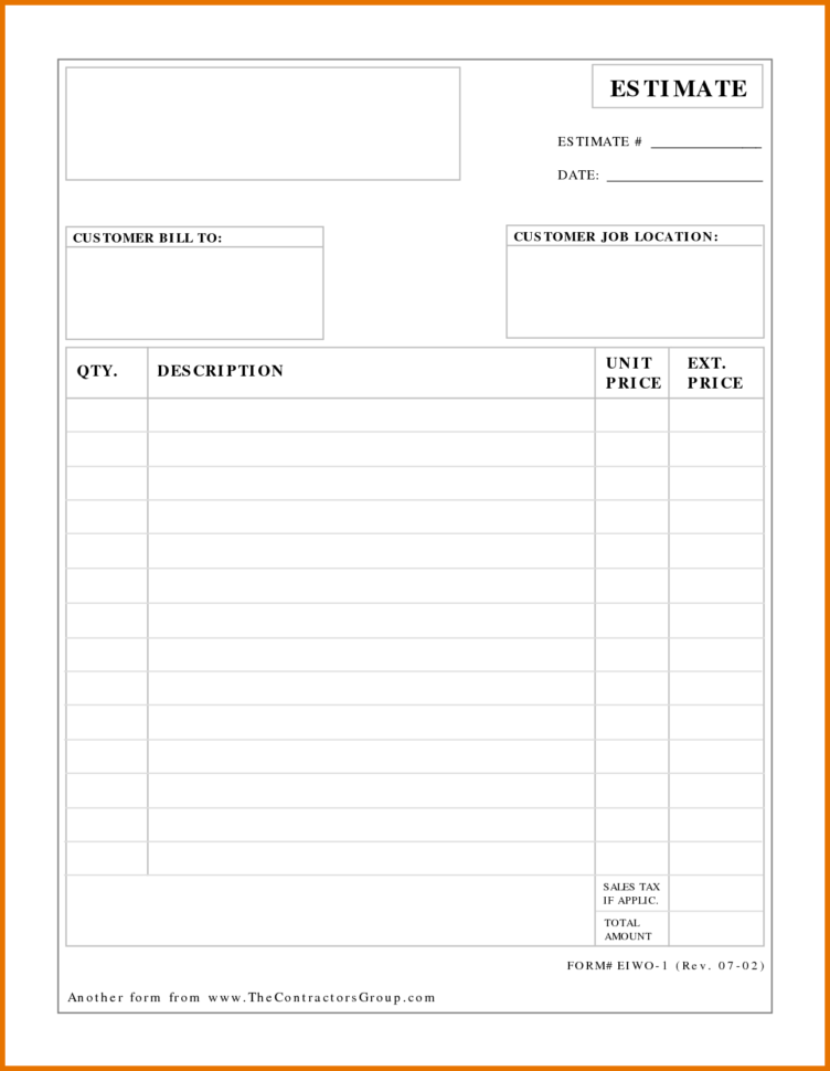 Free Printable Job Estimate Templates Construction Estimate Popular Inside Construction Estimate