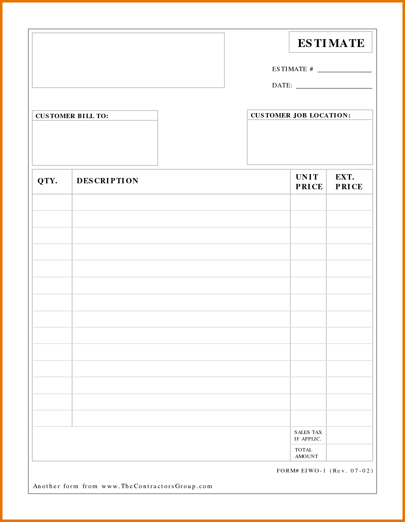 Free Printable Construction Estimate Forms Printable Forms Free Online