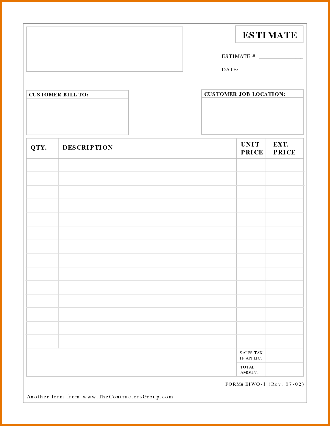 Construction Estimate Forms Free Example of Spreadshee Construction